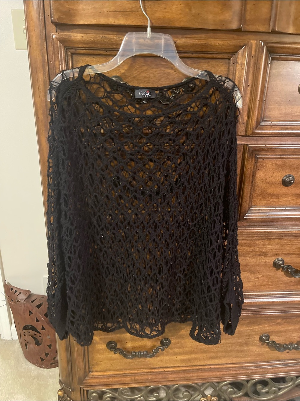 Black Open-Weave Crochet Sweater